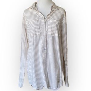 JAPNA Cream and White Striped Button Down Shirt